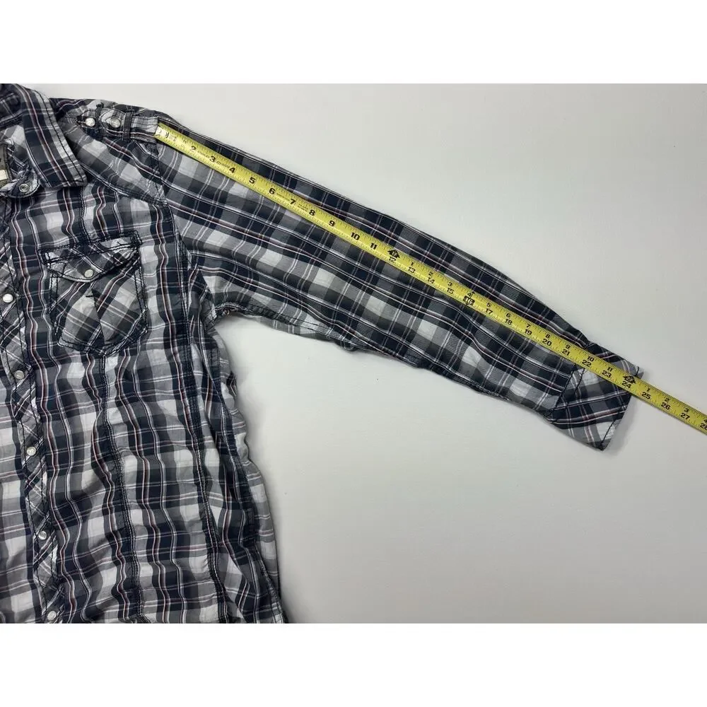Used BKE Men's Slim Fit Western Pearl Snap Shirt Plaid Large Cotton